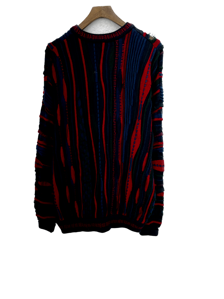 Vintage Coogi Style 3D Knit Navy Blue Crew Neck Wool Sweater Size M