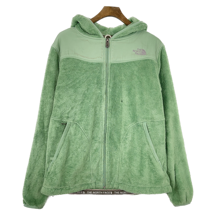 Vintage The North Face Logo Green Fleece Hooded Jacket Size L Women's