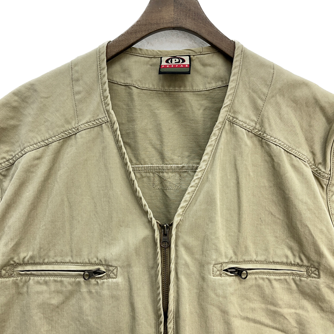 Vintage Prefab Full Zip Fishing Outdoor Hunting Beige Vest Jacket Size L