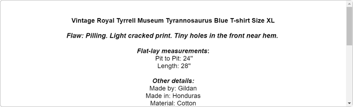 Vintage Royal Tyrrell Museum Tyrannosaurus Blue T-shirt Size XL
