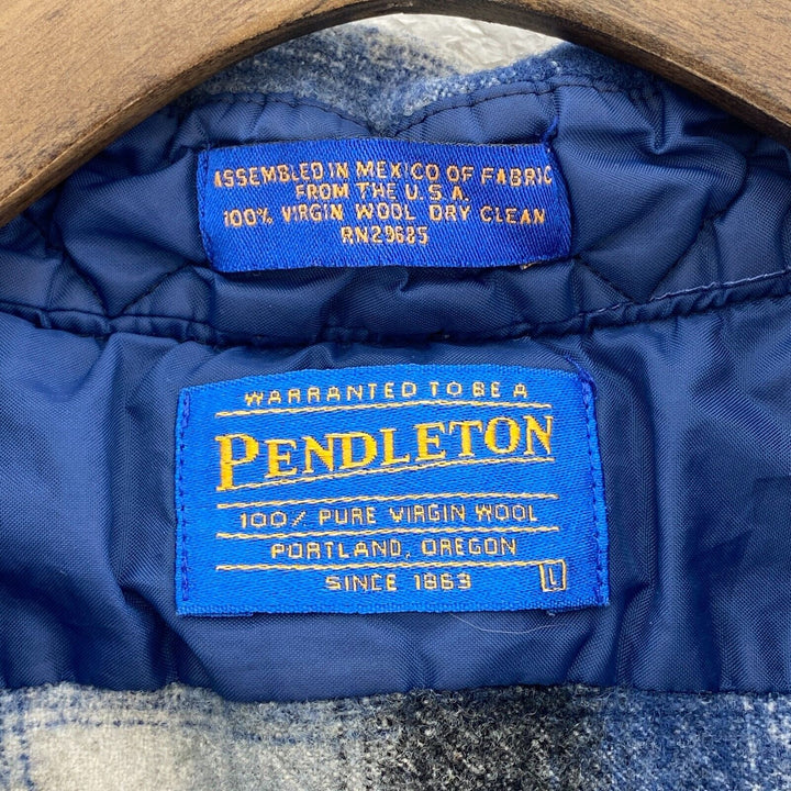 Vintage Pendleton Western Snapped Plaid Blue Shirt Size L Double Pocket Kids