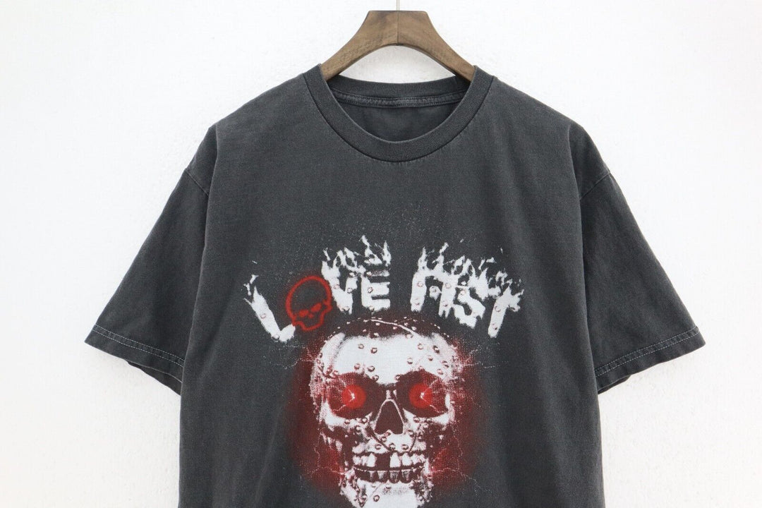 Vintage Love Fist Skull Steel Heart Stone Gray T-shirt Size S