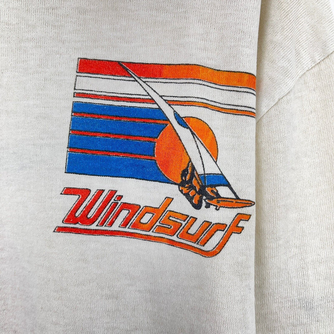 Vintage Windsurf Graphic Print Long Sleeve White T-shirt Size L
