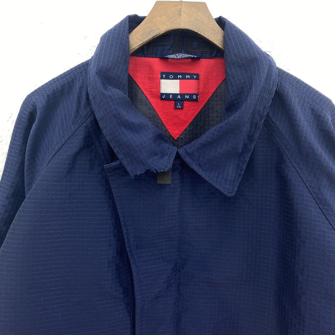Tommy Hilfiger Logo Vintage Full Zip Navy Blue Ribstop Jacket Size L