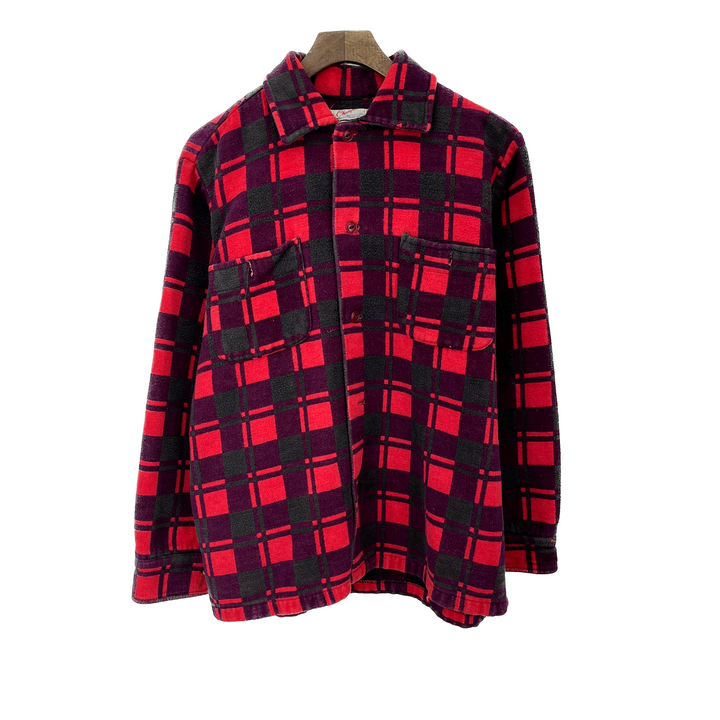 Vintage Champion 60s Red Button Up Checked Fleece Shirt Size M