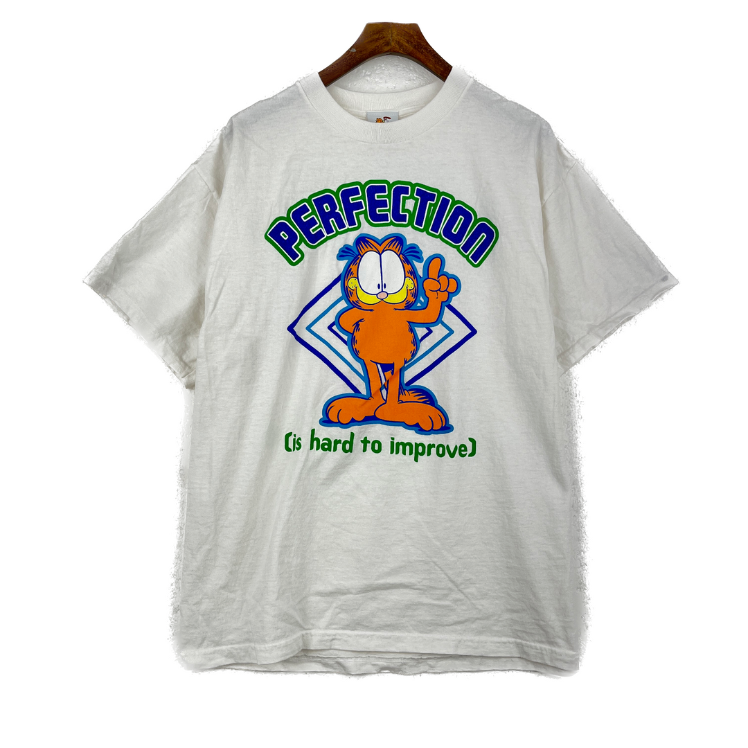 Vintage Garfield Perfection Is Hard To Improve White T-shirt Size L