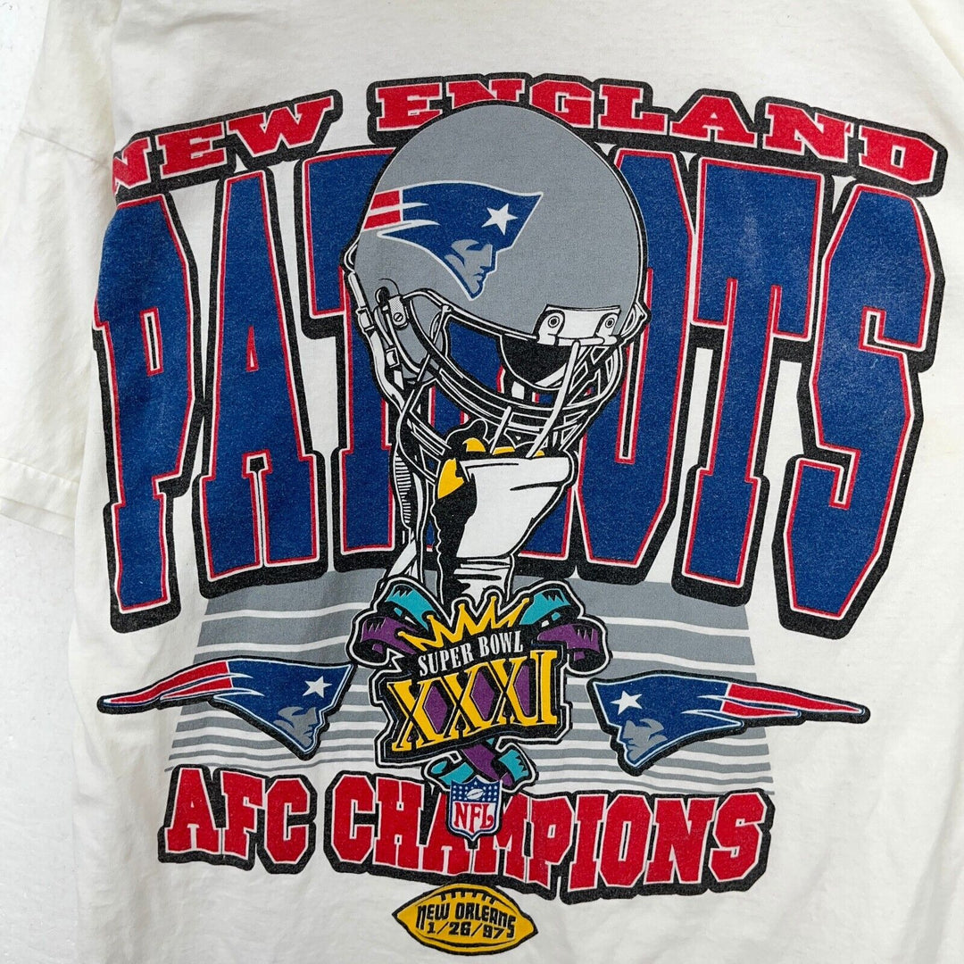 Vintage New England Patriots NFL Super Bowl White T-shirt Size XL