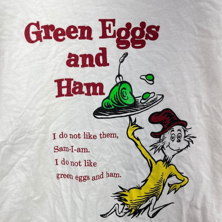 Vintage Green Eggs And Ham Graphic Print White T-shirt Size XL