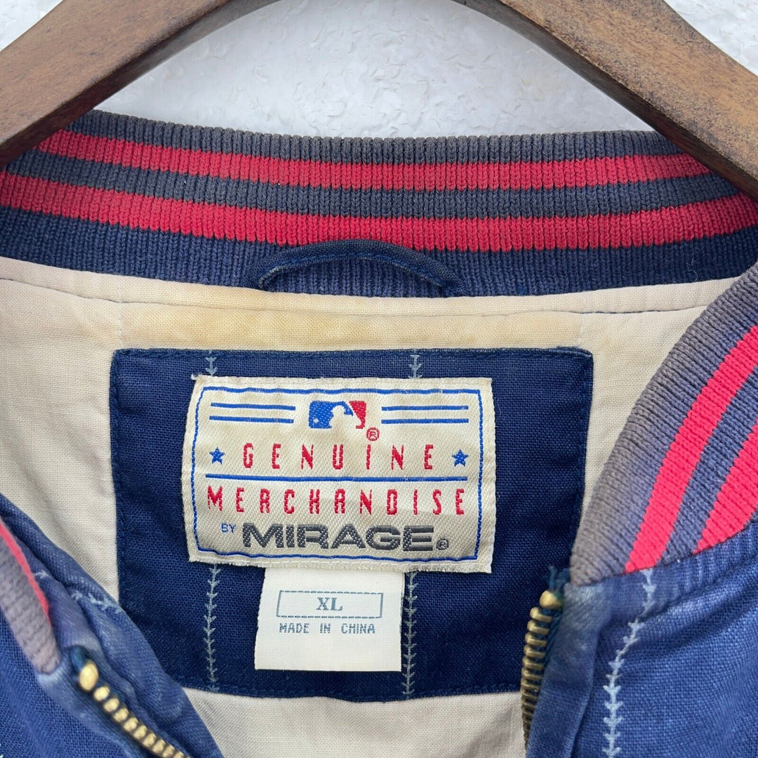 Vintage Cleveland Indians MLB Baseball Navy Blue Striped Bomber Jacket Size XL