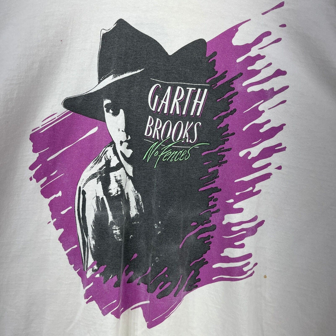 VTG Garth Brooks No Fences Album Graphic Print Country Music White T-shirt XL