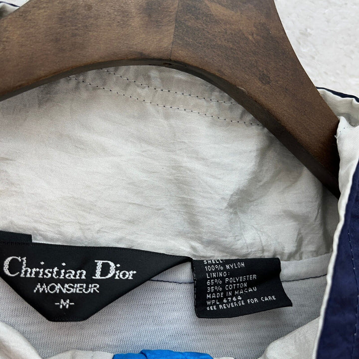 Vintage Christian Dior 80s Color Block Designer Blue Track Jacket Size M