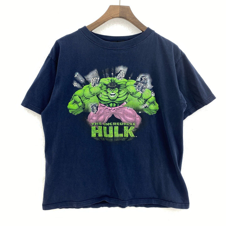 Vintage Kids The Hulk Marvel 2002 Graphic Print Blue T-shirt Size L