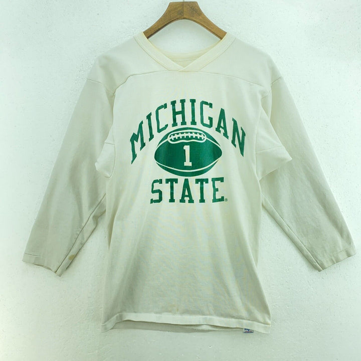 Michigan State University White Vintage T-shirt Size S 3/4 Sleeve Women's