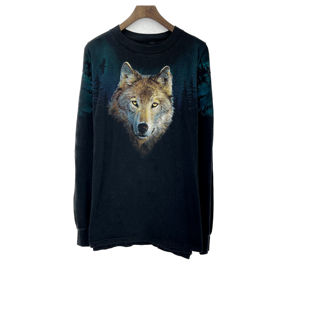Vintage Wolf Wildlife Black Crewneck Sweatshirt Size XL