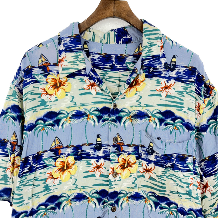 Vintage 1980s Hawaiian Printed Flower Button Down Collar Shirt 80s Size M