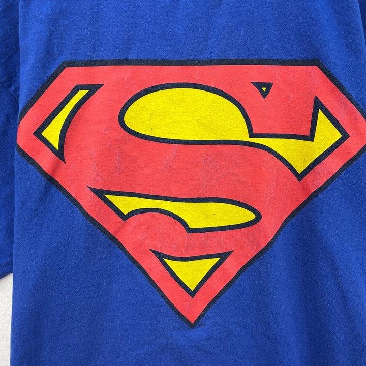 Vintage Marvel Superman Logo Graphic Print Hero Blue T-shirt Size XL