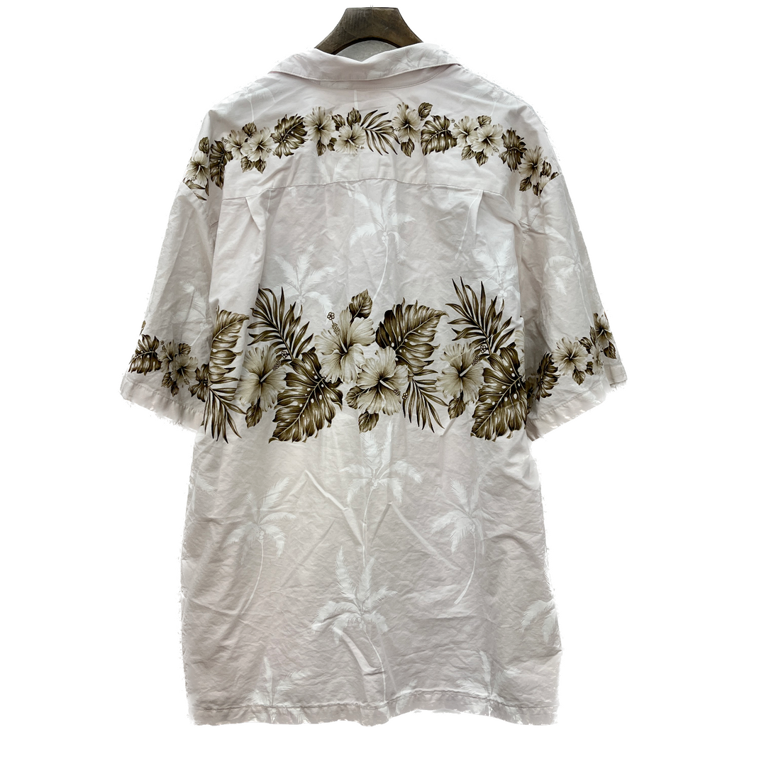Vintage Hawaiian Aloha Floral Pattern Button Up Shirt Beige Size XL
