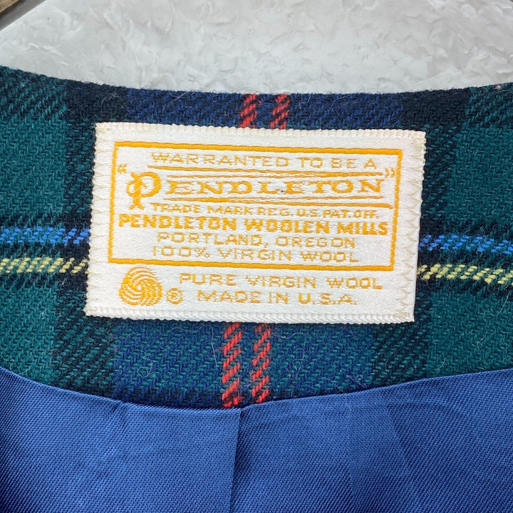 Vintage Pendleton Wool Checked Green Blazer Jacket Size S Women's