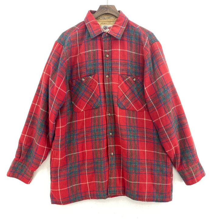 Vintage Wool Red Plaid Shirt Jacket Size L Button Up