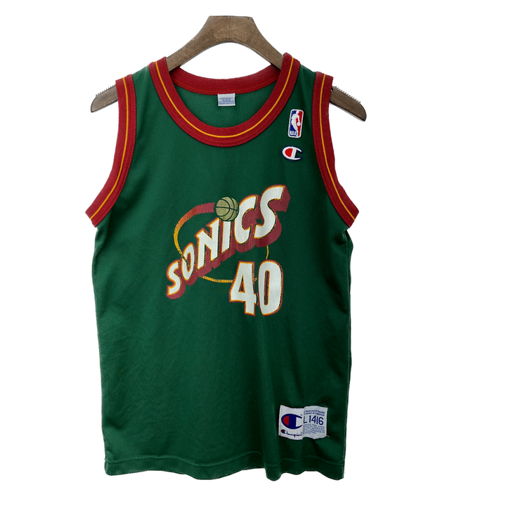 Vintage Champion Seattle Supersonics Green Sean Kemp NBA Jersey Size L Youth