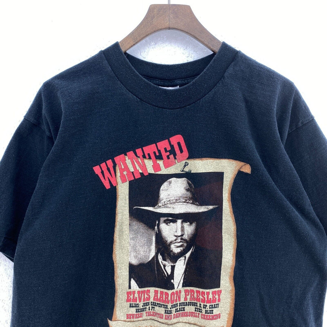 Vintage Wanted Elvis Aaoron Presley Black T-shirt Size XL Tee