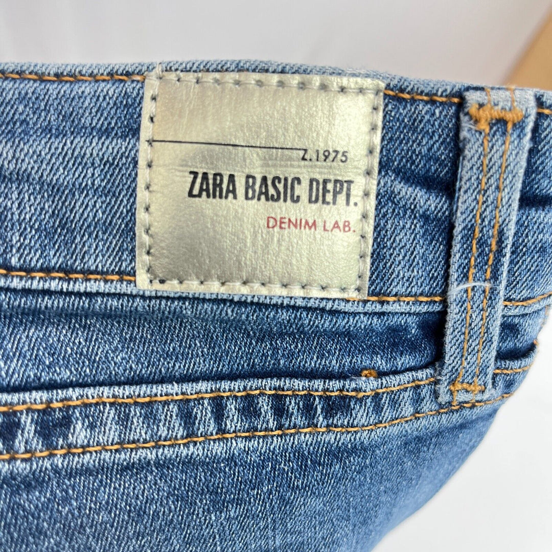 Zara Cropped Mid-Rise Skinny Jeans Metallic Strip Cuffed Ankle Size 6 NWT