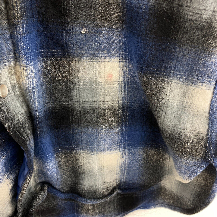 Vintage Pendleton Western Snapped Plaid Blue Shirt Size L Double Pocket Kids