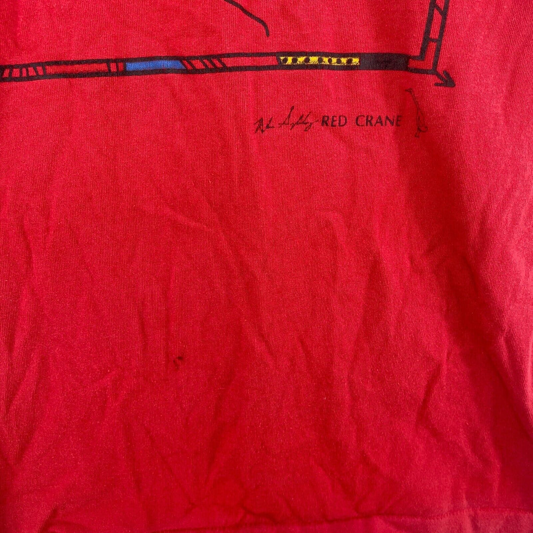 Vintage Red Crane Art Print Red T-Shirt Size M Single Stitch