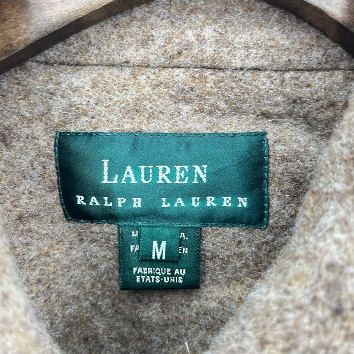 Vintage Ralph Lauren Button Up Wool Striped Hem Brown Jacket Size M Women's
