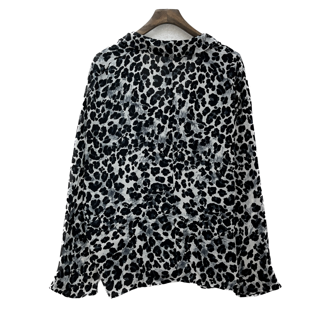 Zara Animal Print Black Button Closure Blouse Top Size L