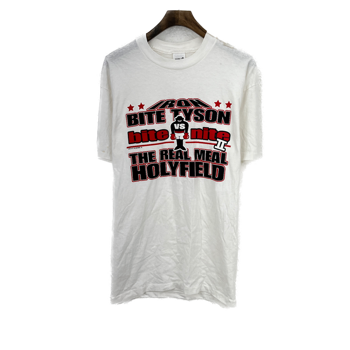 Vintage Mike Tyson Iron Bite Boxing Bite 1997 Holyfield White T-shirt Size L