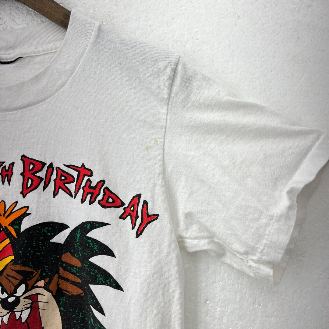 Vintage 1994 Looney Tunes Taz Happy 40th Birthday Wild Thing White T-shirt Size