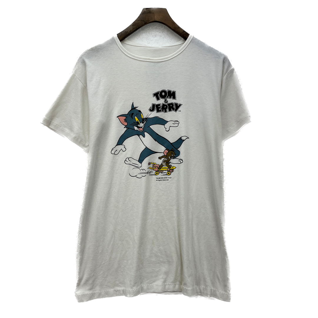 1985 Tom and Jerry Cartoon Vintage Graphic T-shirt Size S White 80s