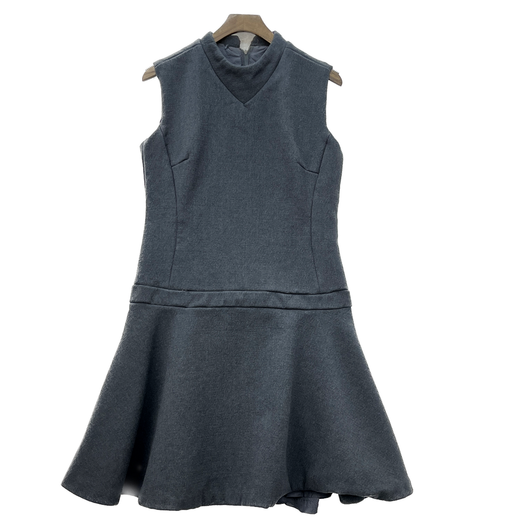 Women's Wool A Line Flared Sleeveless Vintage Dress Size M Gray