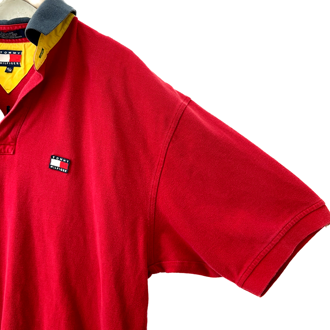Vintage Tommy Hilfiger Authentic Sailing Gear Big Flag Red Polo Shirt Size XL