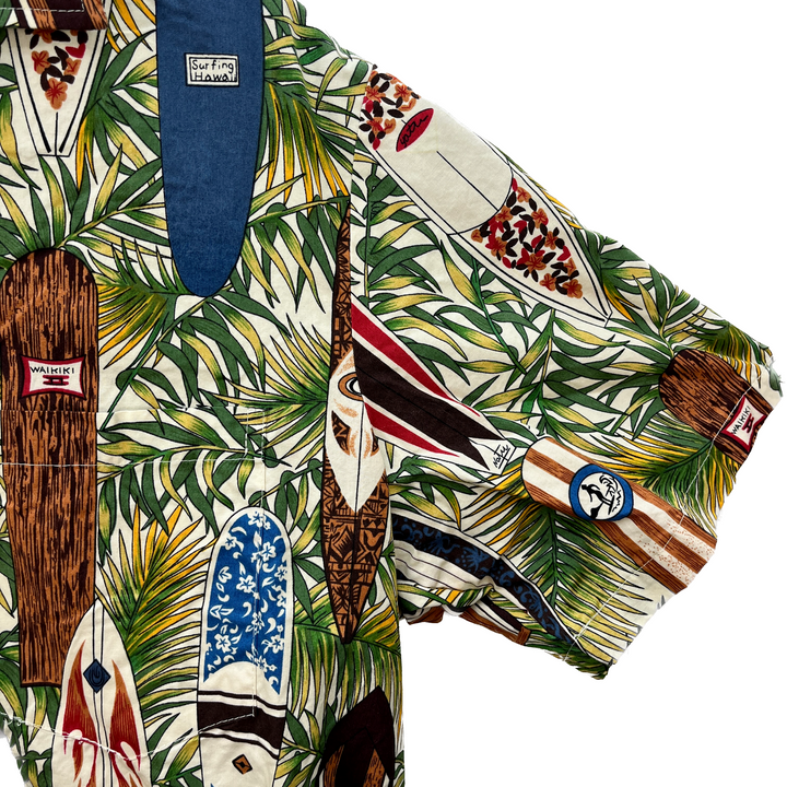Vintage Surfing Waikiki Button Up Green Shirt Size L Single Pocket