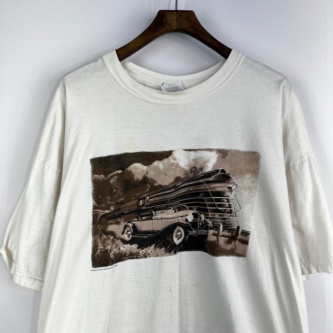 Vintage Car Art Graphic T-shirt White Size XL