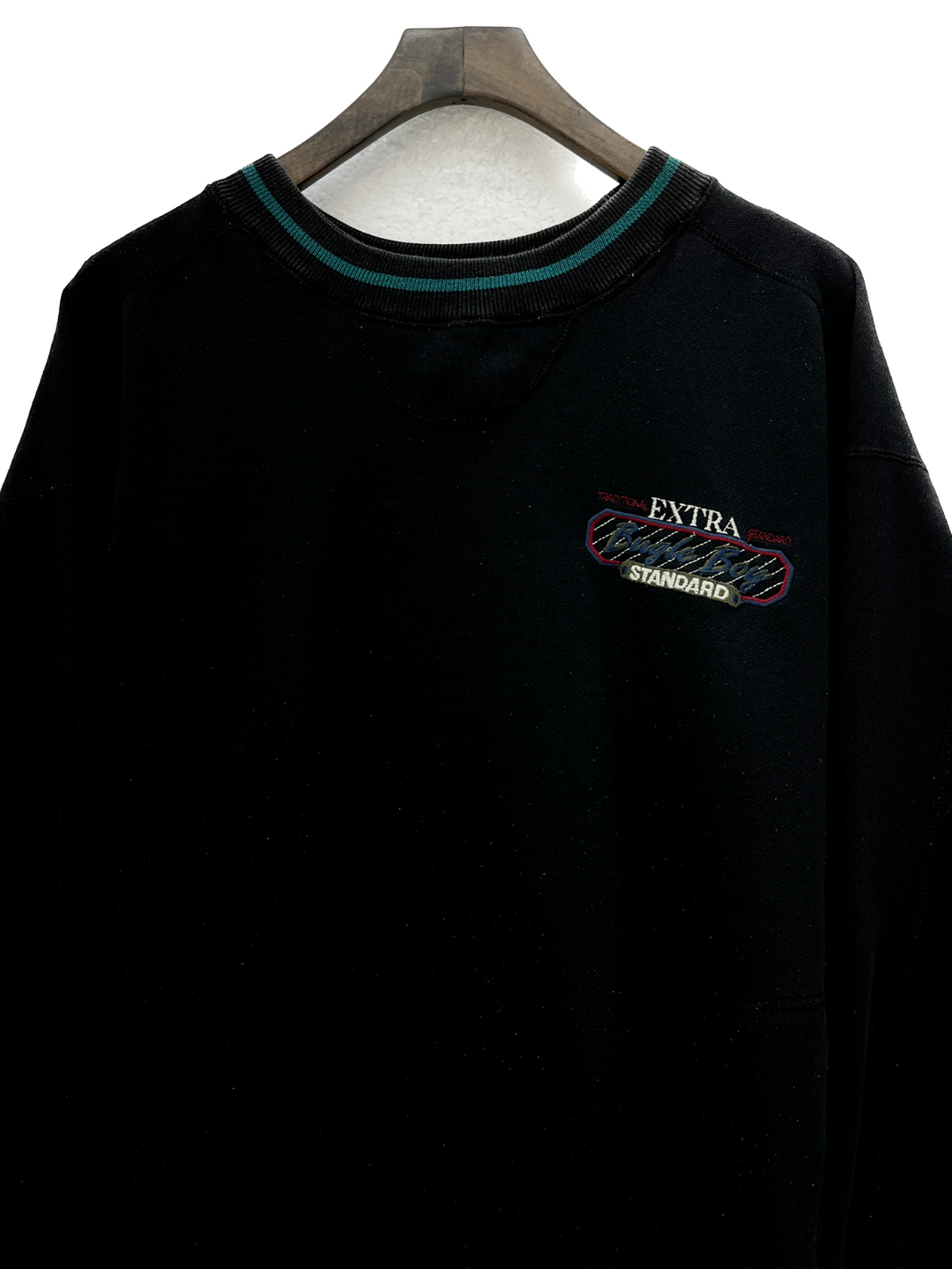 Bugle Boy Extra Standard Embroidered Sweatshirt Size L Black Crew Neck 90s