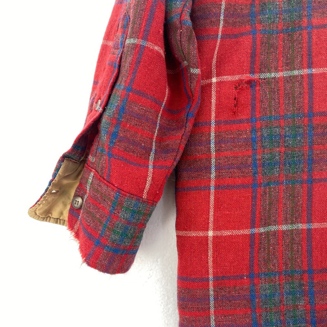 Vintage Wool Red Plaid Shirt Jacket Size L Button Up