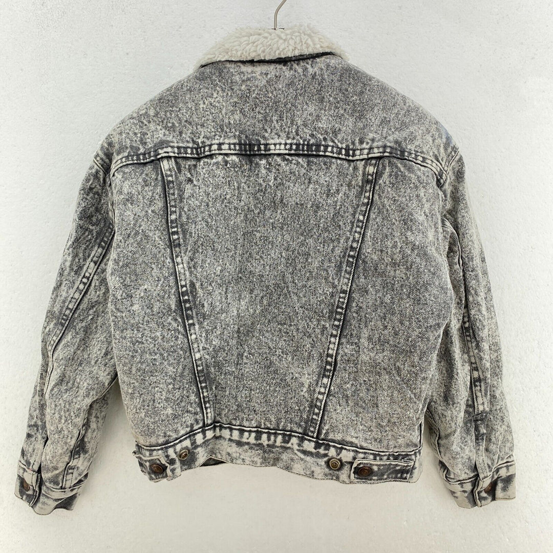 Vintage Levi's Sherpa Denim Jacket Size M Gray Acid Wash Snap Up Kid's