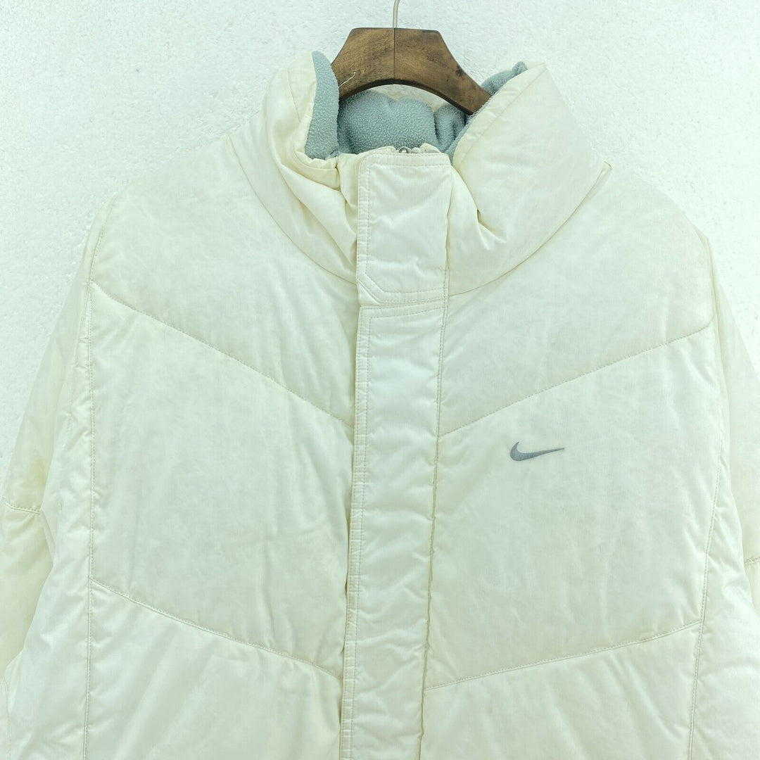 Nike Embroidered Logo Down Fill White Full Zip Puffer Jacket Size L Womens