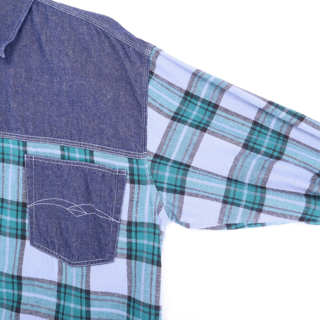 Vintage Cotton Plaid Shirt Size Large Blue 90s