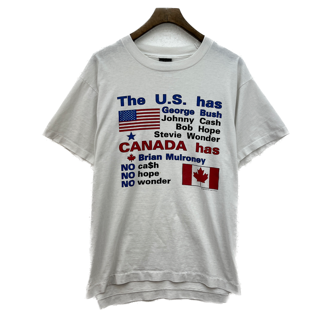 Vintage US Canada Flag 1990 White T-shirt Size XL Tee