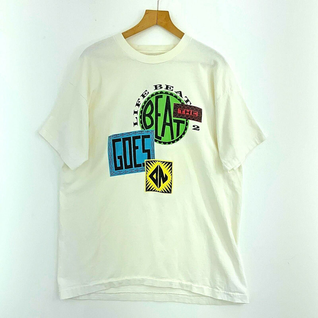 Life Beats 1995 Vintage White T-shirt Size XL Single Stitch