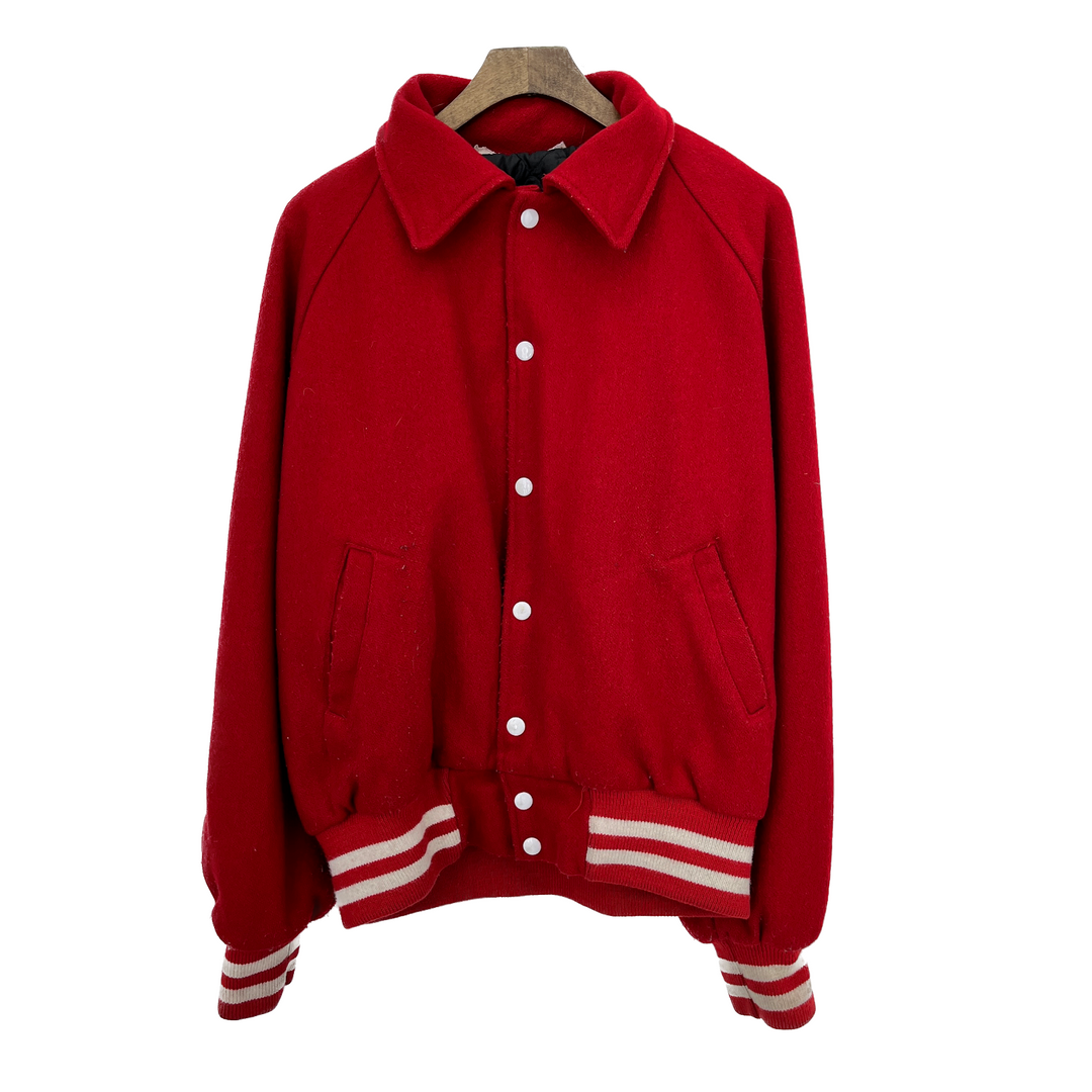 Vintage Mineola College Varsity Snapped Bomber Red Jacket Size XL