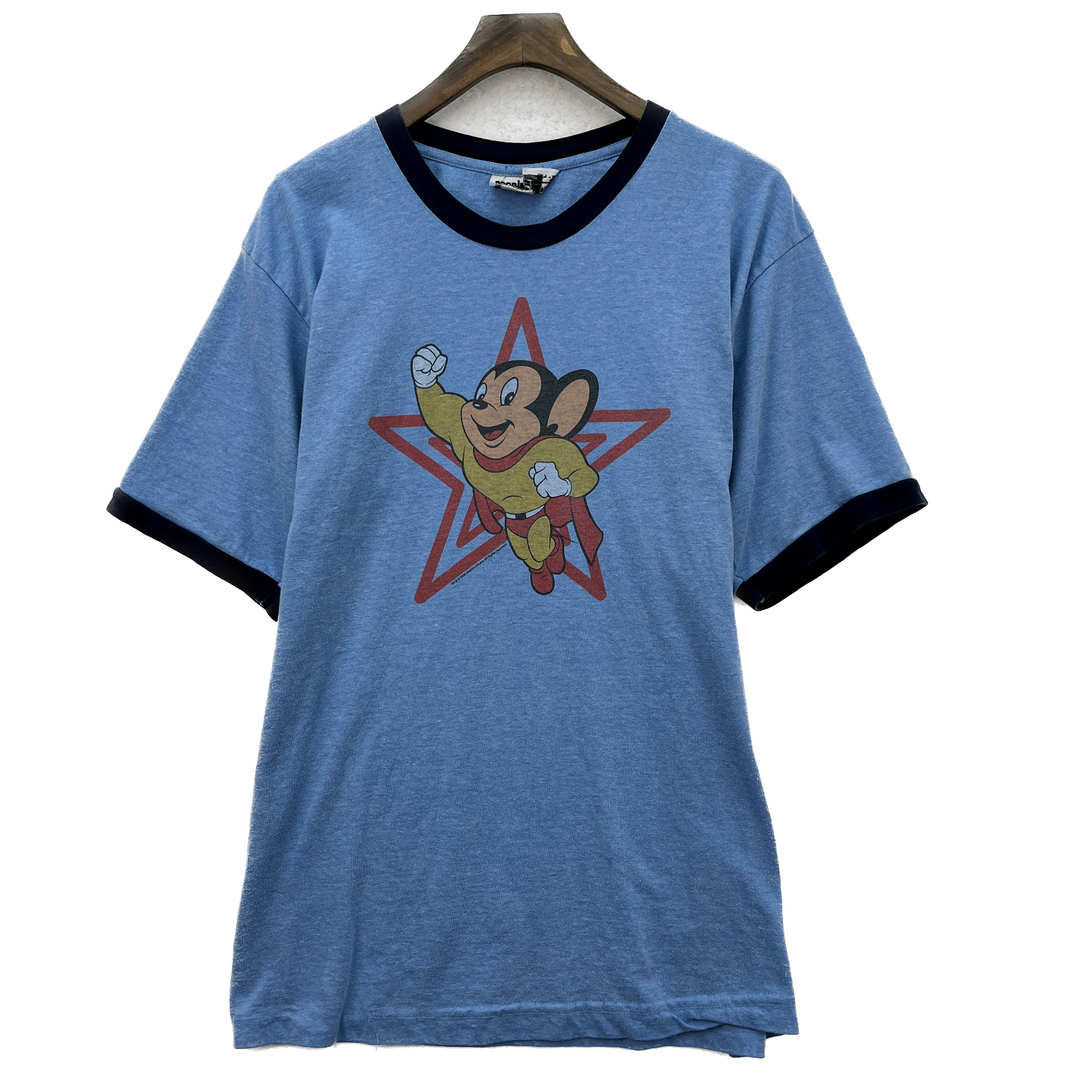 Vintage Mighty Mouse 2002 Blue Ringer T-shirt Size L Passing 4 Sane