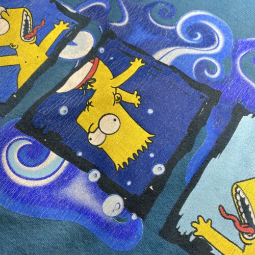 Vintage 2000 The Simpson Matt Groening Tv Show Swimming Print Blue T-shirt L