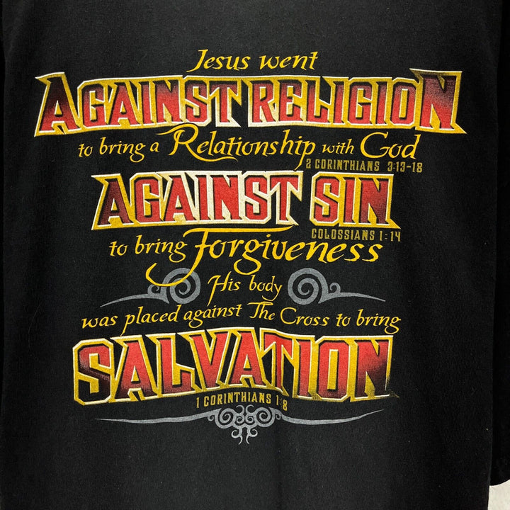 Vintage Rebel With A Cause 2003 Against Religion Sin Black T-shirt Size 2XL