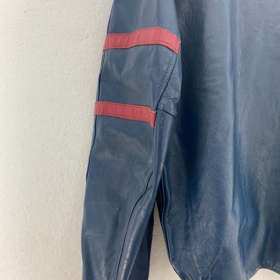 Blue Vintage Leather Jacket Patches Size M