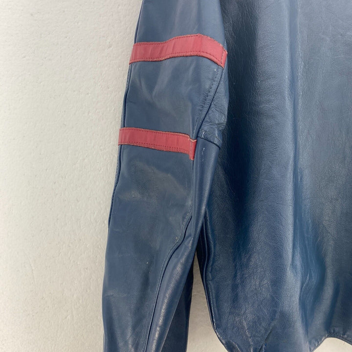 Blue Vintage Leather Jacket Patches Size M